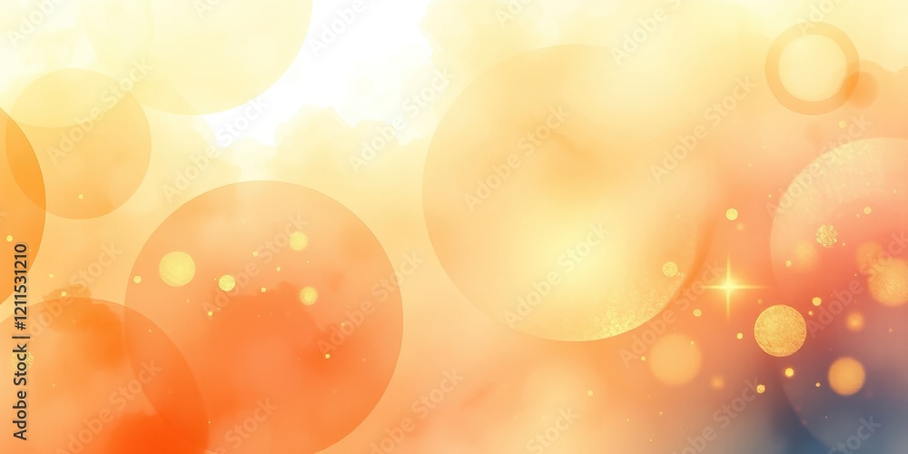 Poster warm and inviting colors blend harmoniously in a spring backdrop filled with glowing orbs, evoking f