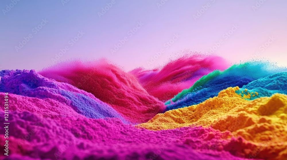 Poster rainbow holi idea. a vibrant display of colorful powders scattered in mesmerizing patterns.