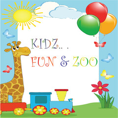 Vibrant Kids Fun & Zoo Vector Illustration Design for Joyland-Themed Banners and Advertising.