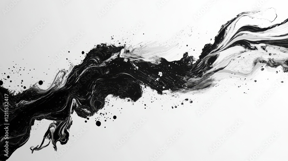 Poster black ink on white digital background with geometric patterns, generative ai