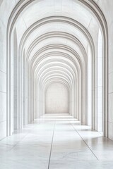 Naklejka premium A stunning view of a white marble hall adorned with elegant archways, evoking a sense of sophistication and peace.