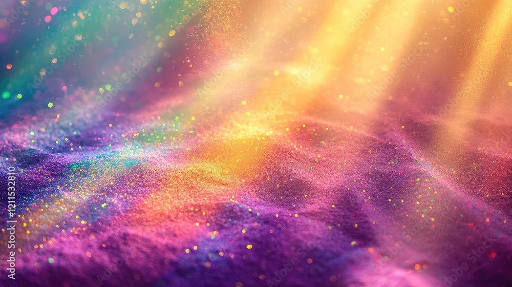 Poster rainbow holi idea. colorful abstract background with light beams and sparkles creating a vibrant atm