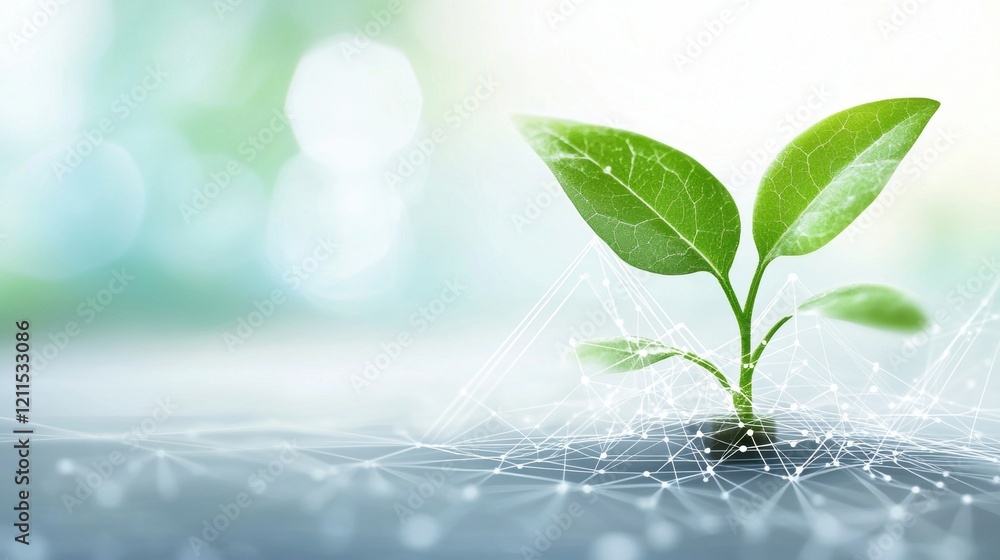 Poster marketing graph with upward arrow a conceptual image of a growing plant superimposed on a graph with