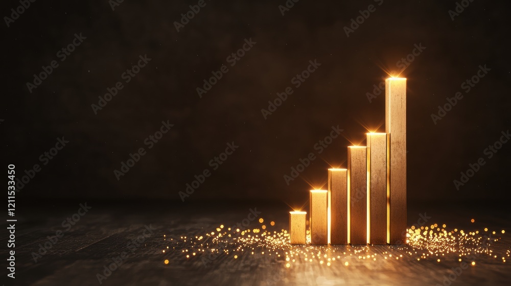 Poster marketing pie chart or bar chart a 3d bar graph with glowing highlights, representing impressive gro