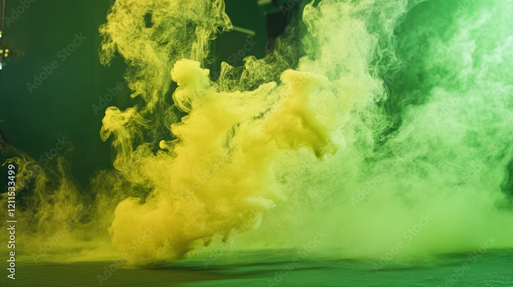 Poster abstract yellow and green smoke creating a dynamic and ethereal visual effect