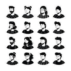 A collection of colorful, flat design portraits of men and women