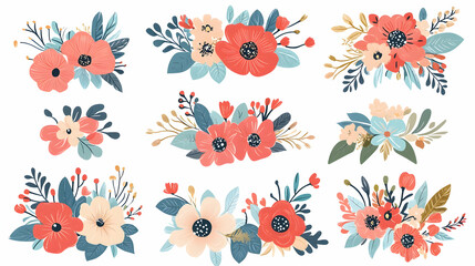 Obraz premium Floral bouquets, spring colors, white background, design elements, website decoration