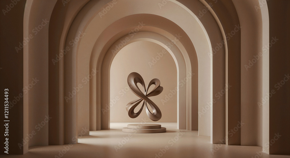 Poster abstract background gallery with infinity shape mokka mousse colors . generative ai . generative ai