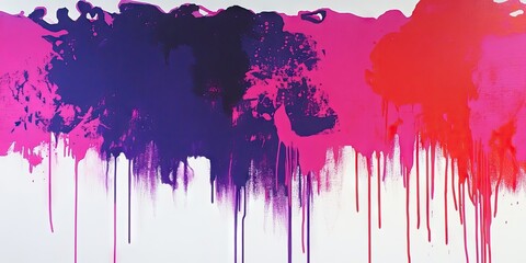 Fototapeta premium Cascading vibrant purple pink and red screen print colors dripping down a white background showcasing a beautiful abstract texture