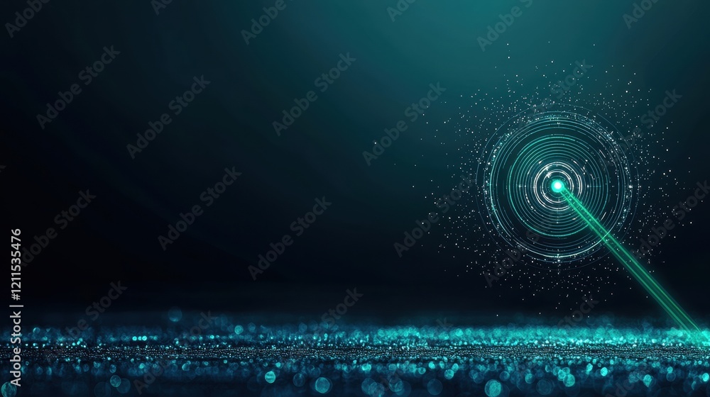 Poster radar like target icon radar screen with a sweeping green beam and a blinking target icon, represent