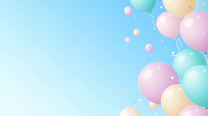 birthday Balloon Filled Backgrounds Pastel colored balloons floating against a clear blue sky, creating a cheerful and whimsical birthday backdrop.