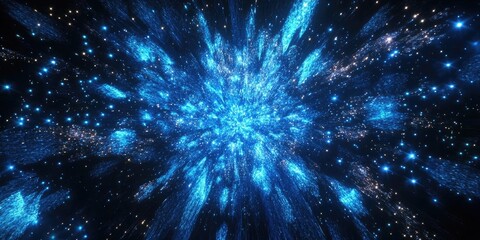 Stunning blue fireworks explosion with sparkling stars scattered throughout dark background creating a magical celebration atmosphere