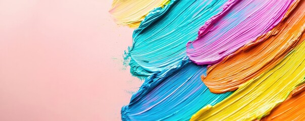 Rainbow holi idea. Vibrant paint strokes in various colors create a lively artistic background.