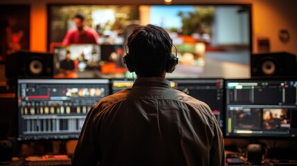 Fototapeta premium Video Editor Tech Job Using Computer Generative AI