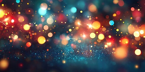 Vibrant bokeh background in rich blue and warm orange hues with glowing lights and blurred circles creating a festive night ambiance ideal for text insertion