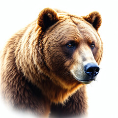 Obraz premium A stunning close-up of a big brown bear isolated on a white background, perfect for wildlife themes, nature projects, and animal photography.