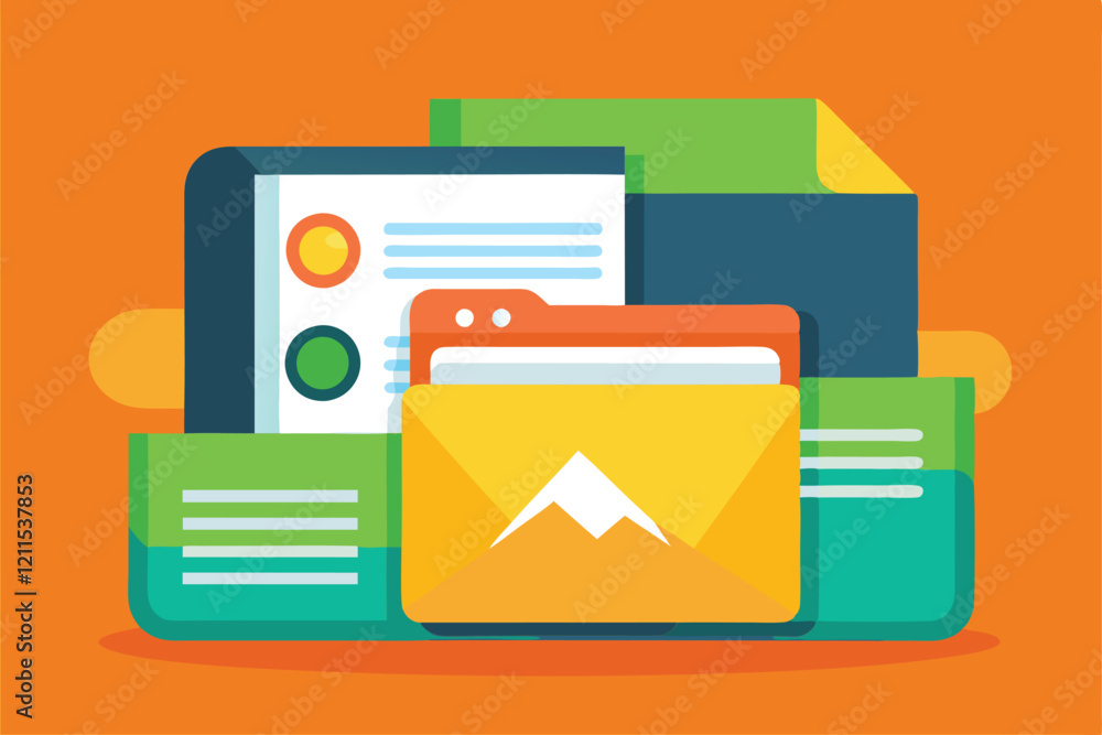 Aufkleber a vibrant arrangement of folders and documents organized in a cheerful workspace setting image folde