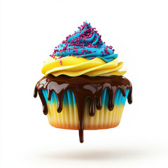 Colorful Cupcake with Dripping Chocolate and Sprinkles.
