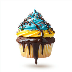 Colorful Cupcake with Dripping Chocolate and Sprinkles.