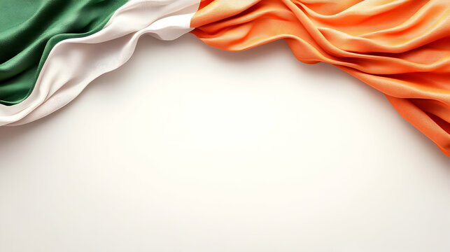 Ireland flag draped, white background, copy space, national pride