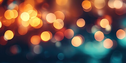 Vibrant bokeh backdrop with glowing orange and blue lights softly blurred against a dark background ample space for text insertion