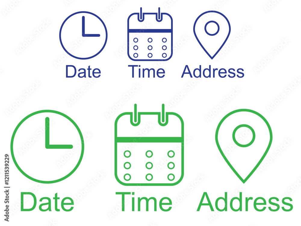 Poster time, date and address or location icon event elements vector illustration.