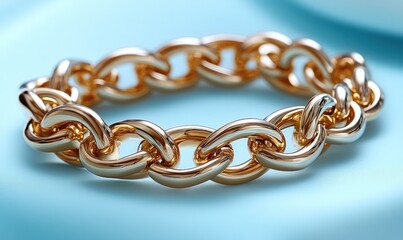Obraz premium Gold chain bracelet, shiny, luxurious, blue background.