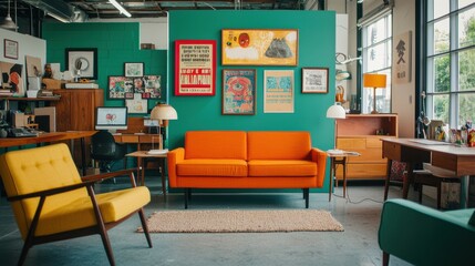 Vibrant MidCentury Modern Home Office Interior Design