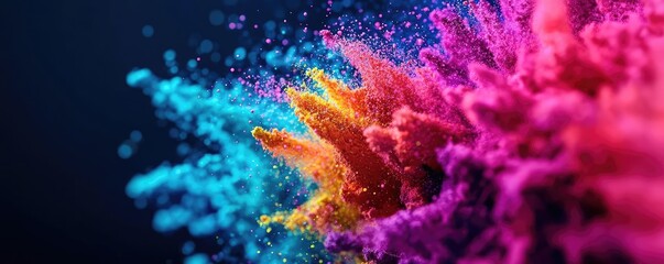 Rainbow holi idea. Vibrant explosion of colorful powder creates an energetic and dynamic visual effect.