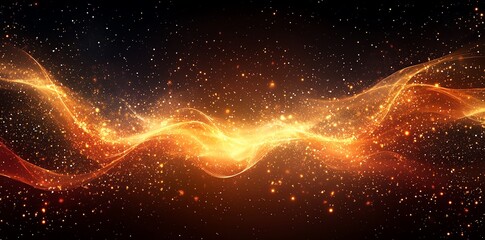 Golden Celestial Wave: Abstract Sparkles and Glowing Energy