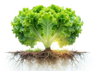 Fototapeta premium Surreal lettuce roots intertwine, a double exposure dream of leafy greens.