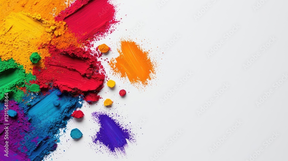Poster rainbow holi idea. colorful pigments create vibrant patterns on a blank canvas for creative projects