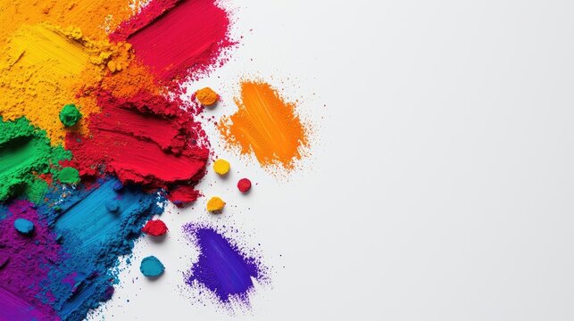 Rainbow holi idea. Colorful pigments create vibrant patterns on a blank canvas for creative projects.