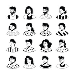 Collection of colorful, stylized headshots of men and women