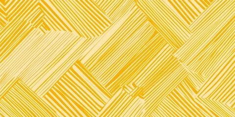 Minimalistic seamless background of yellow geometric patterns featuring overlapping diagonal stripes and lines in a textured lattice design.