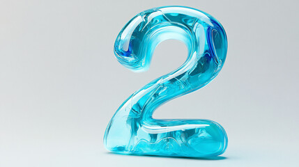 Naklejka premium Crystal-clear blue number two, 3D render.