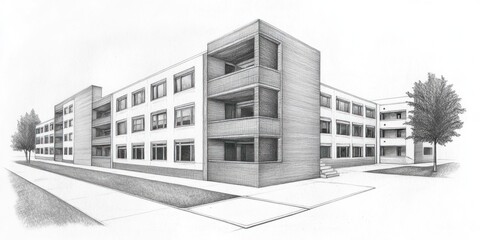 Architectural Drawing of a Multistory Apartment Building