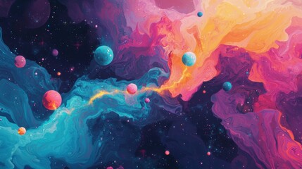 Fototapeta premium Cosmic Abstract Vibrant Nebula and Planets