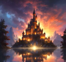 Naklejka premium Illustration of glowing mystery tower castle in night.
