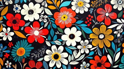 Digital artwork studio vibrant floral patterns in a colorful nature-inspired design
