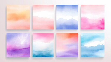 Eight colorful watercolor abstract backgrounds.