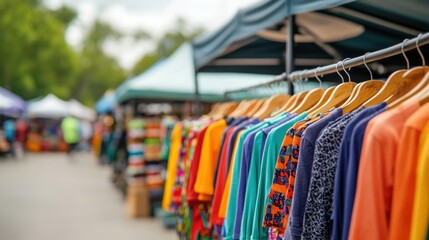 Obraz premium Colorful Clothing Hanging at Outdoor Market