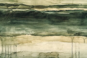 Naklejka premium Abstract Watercolor Landscape with Green and Beige Tones