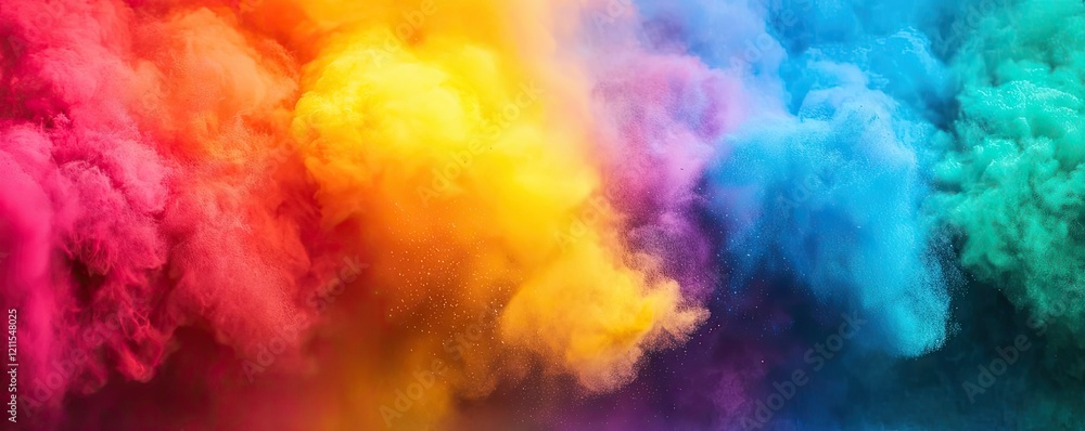 Poster rainbow holi idea. vibrant colored smoke clouds create an artistic and dynamic visual display.