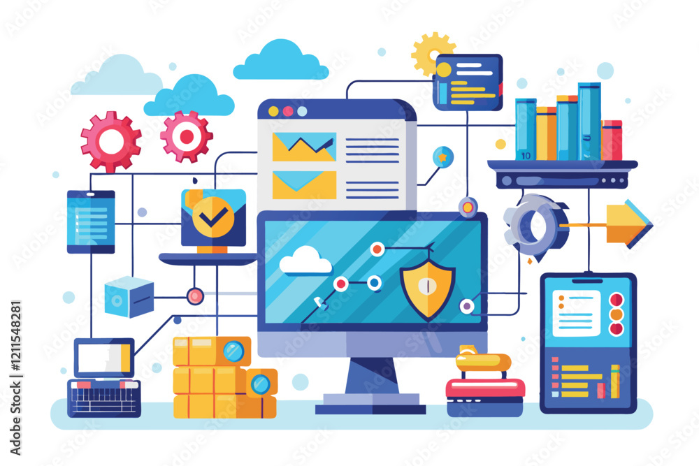 Poster visual representation of concept software installation in a tech-focused workspace setting install t