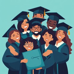 Obraz premium Joyful atmosphere graduation celebration group shot of diverse students achieving together