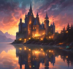 Naklejka premium Illustration of glowing mystery tower castle in night.