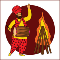 Obraz premium Lohri celebration featuring a drummer by a festive fire, marking the harvest season.