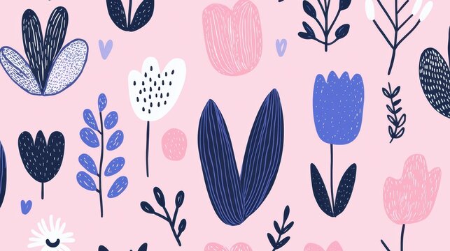 Vibrant floral patterns on pink background digital textile art design