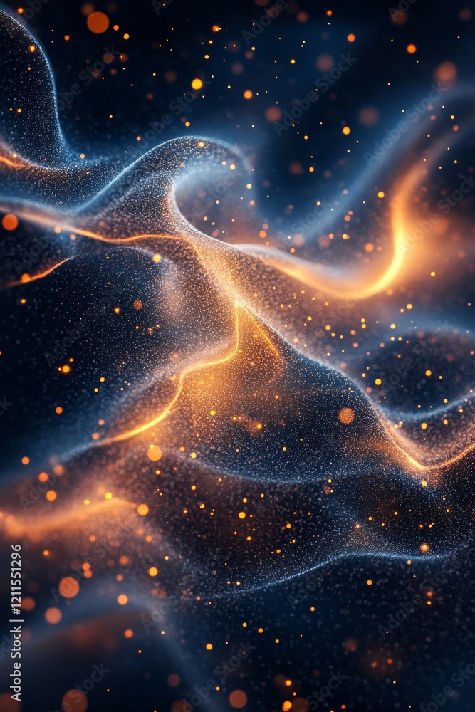 Poster dark abstract digital background with glowing elements, generative ai